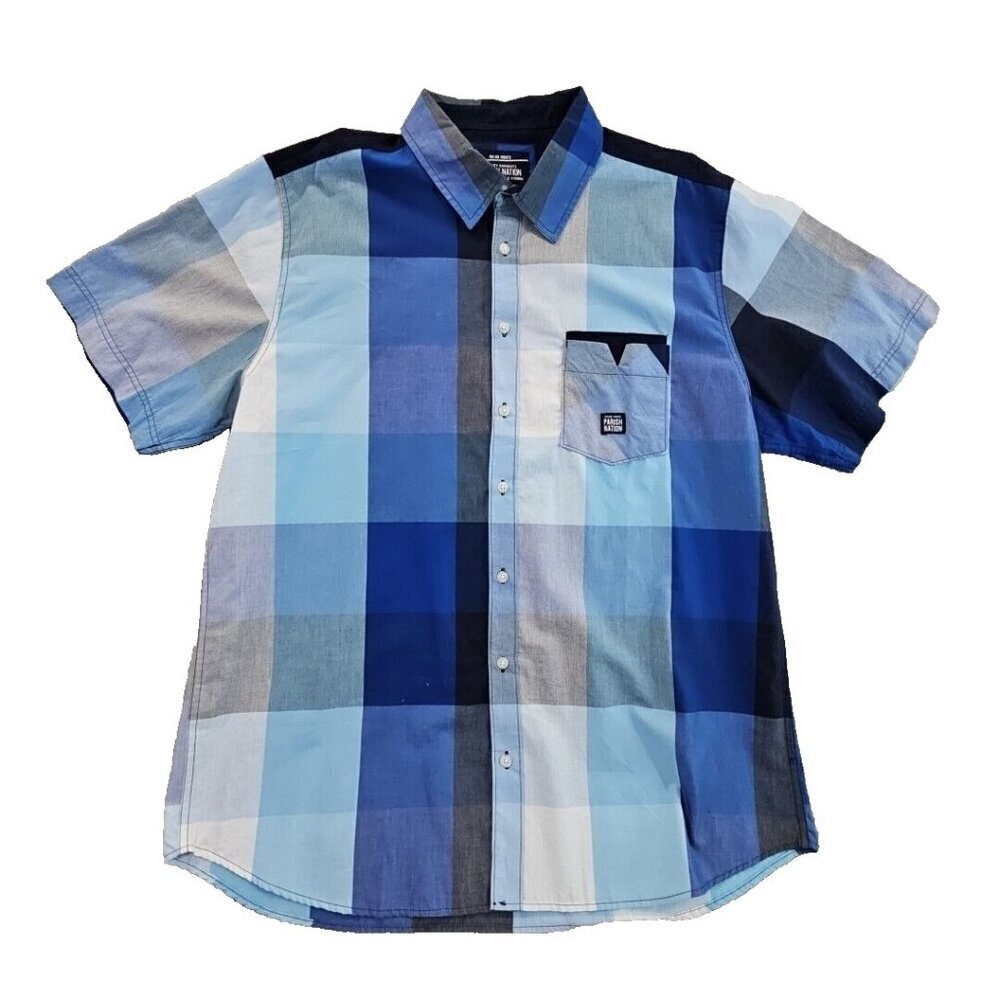 Parish Nation Shirt Men's 3X Large Blue Color‎ Block Short Sleeve Button Up EUC